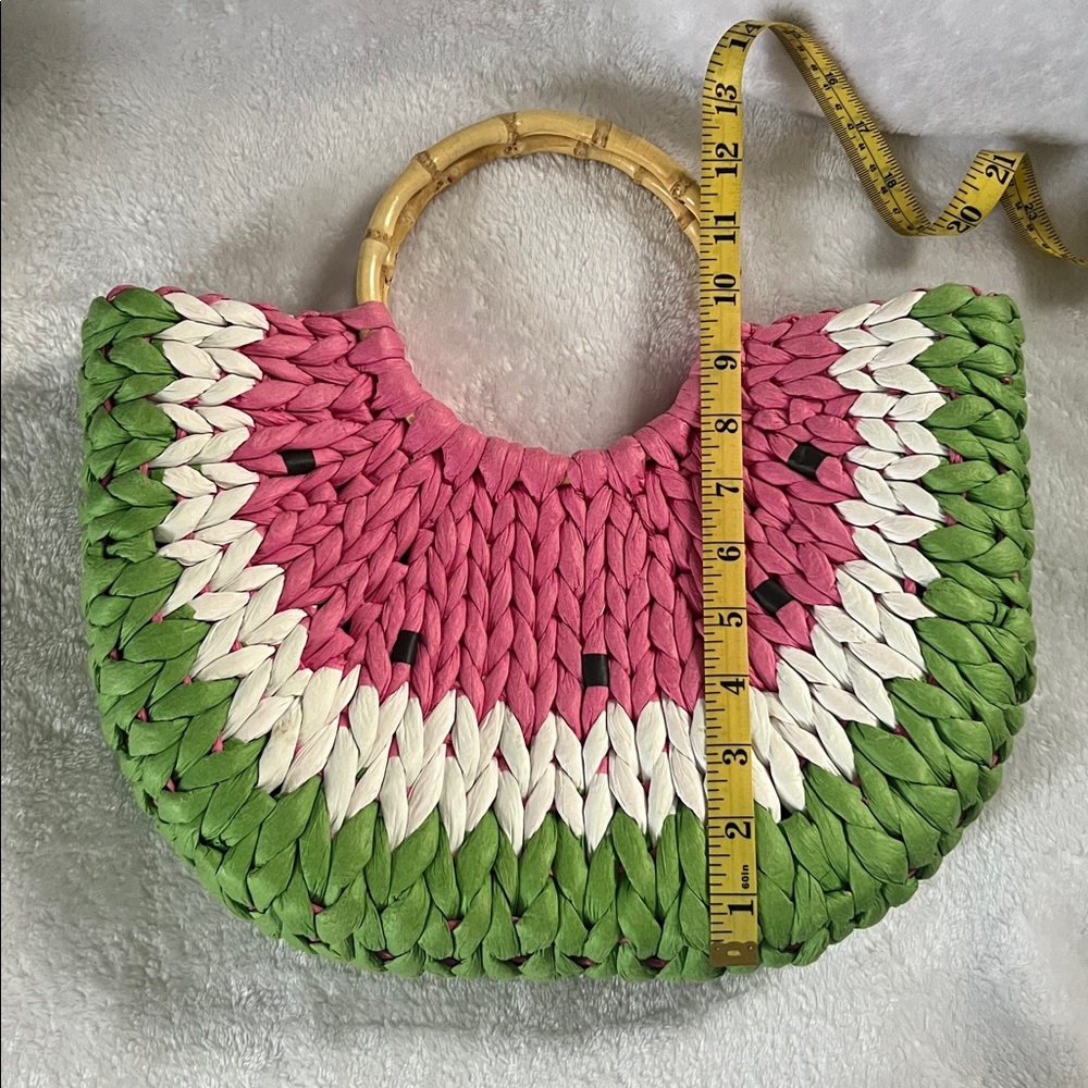 Pink and Green Woven Tote Bag - Picture 9 of 10